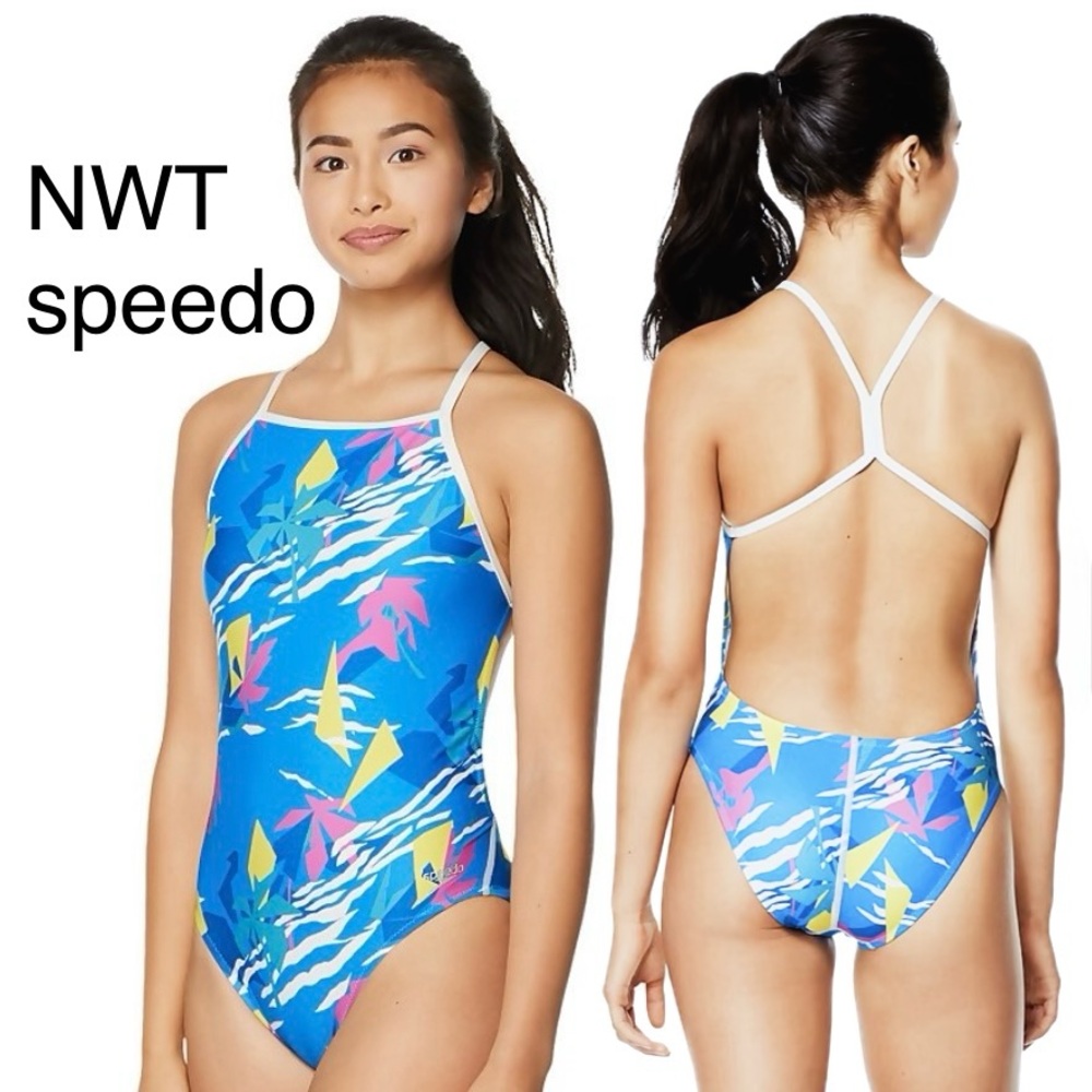 NWT-Speedo Women's Blue Patterned Swimsuit
